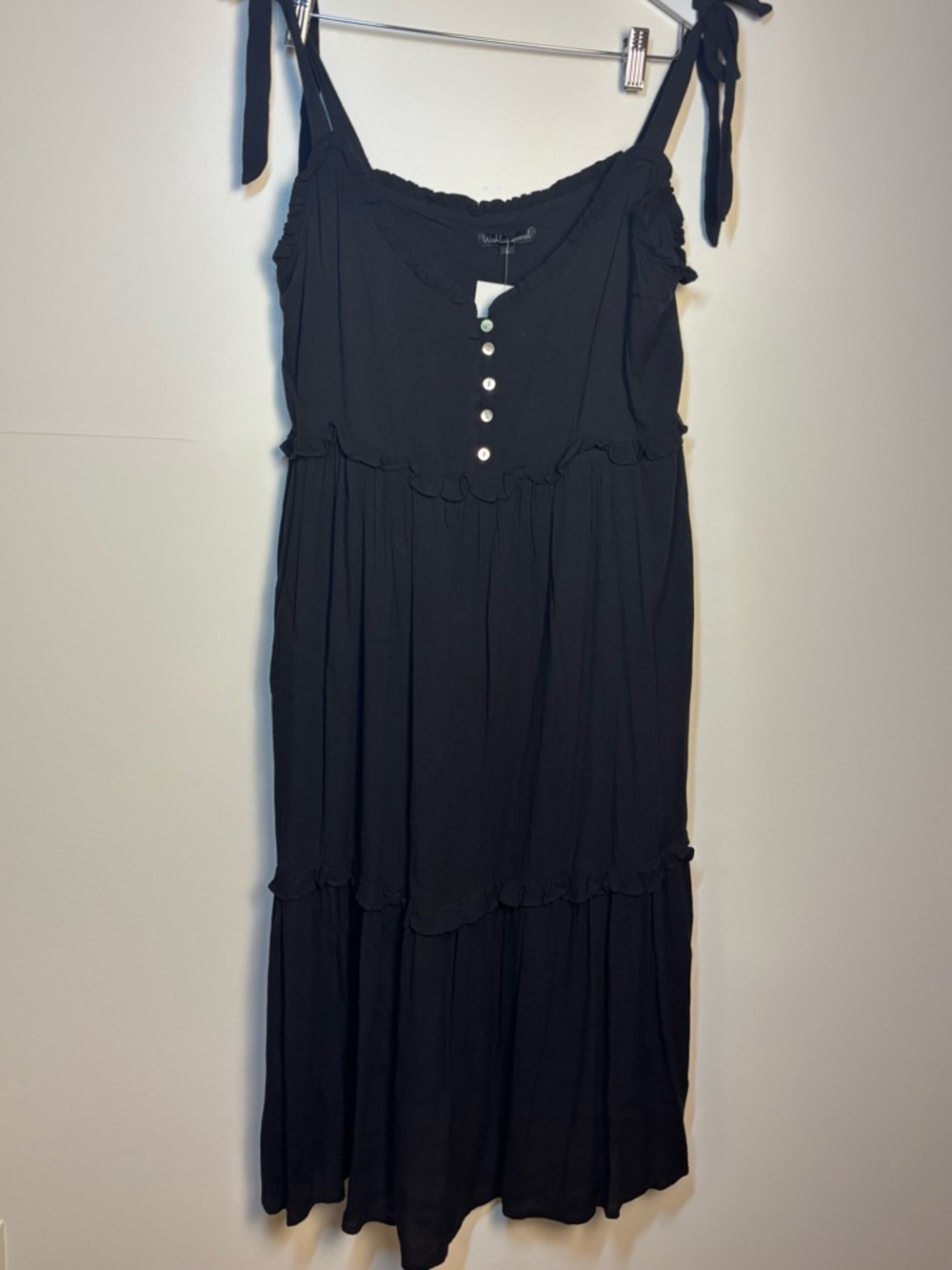 NWT Wishlist Black Button-Front Tiered Midi Dress, size L - Picture 2 of 7